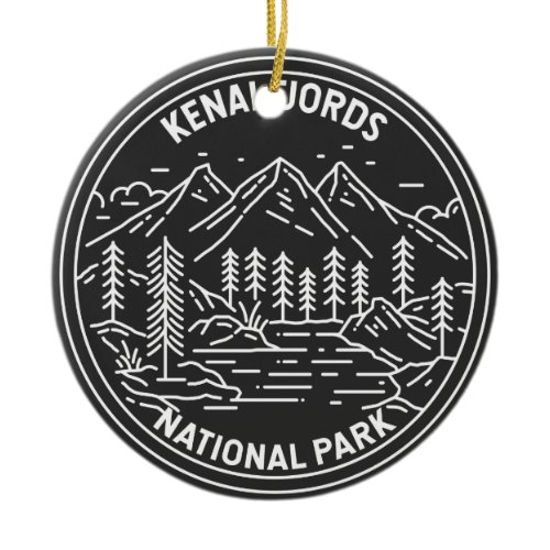 Kenai Fjords National Park Vintage Monoline  Ceramic Ornament