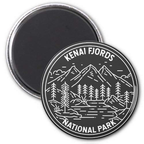Kenai Fjords National Park Vintage Monoline  Magnet