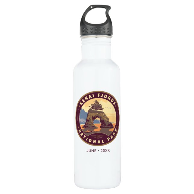 Kenai Fjords National Parks Stainless Steel Water Bottle (Front)