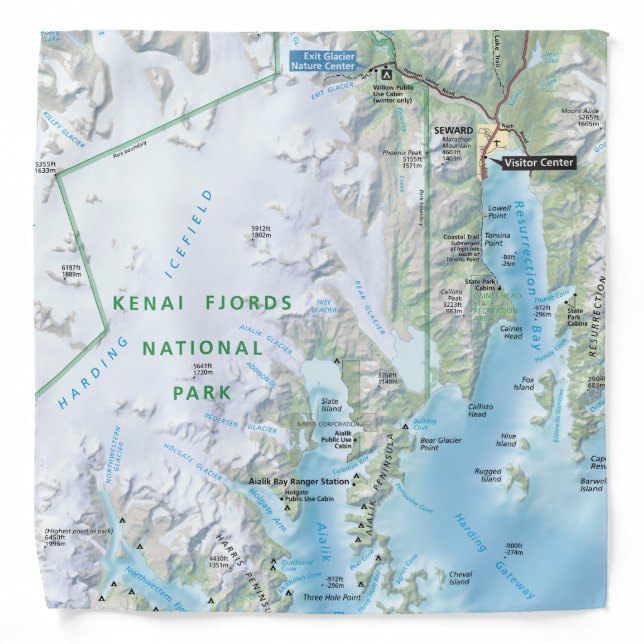 Kenai Fjords Resurrection Bay map bandana (Front)