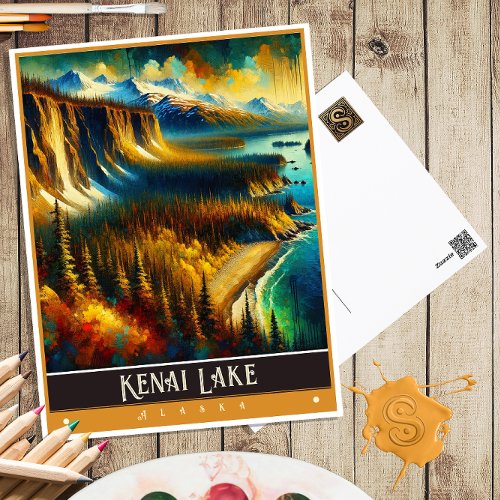 Kenai Lake Alaska  Vintage Painting Postcard