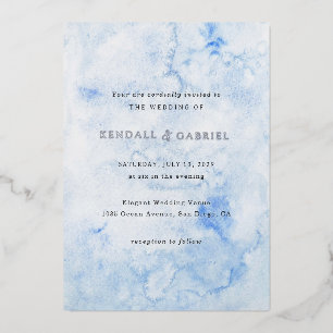 Kendall Blue Watercolor Elegant Wedding Foil Invitation