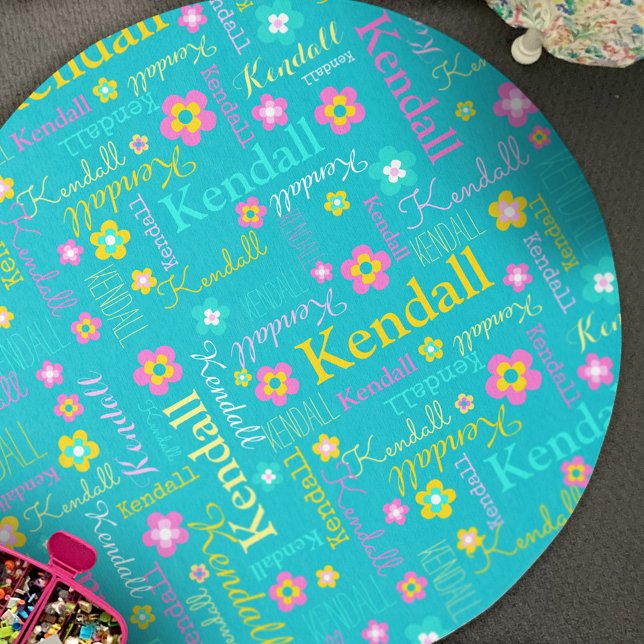 Kendall flowers name aqua pink yellow white rug (Creator Uploaded)