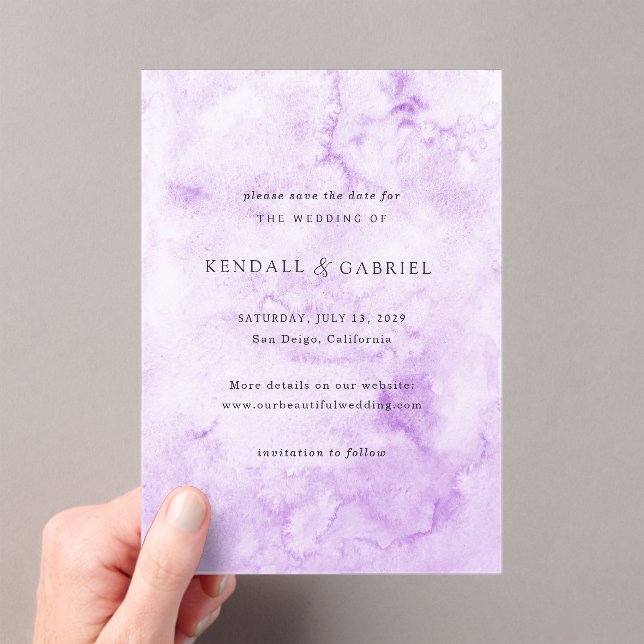 Kendall Purple Elegant Wedding Save the Date Acrylic Invitations (Insitu (Handheld))