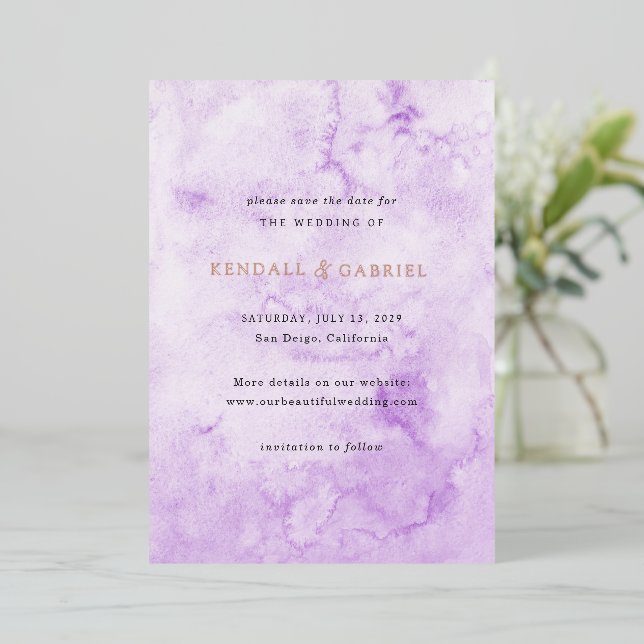 Kendall Purple Elegant Wedding Save the Date Foil Invitation (Standing Front)