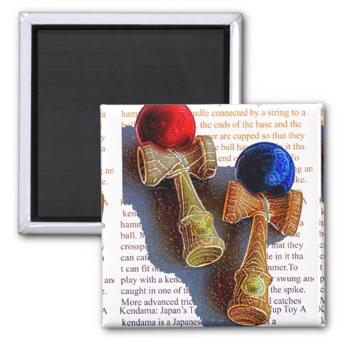 Kendama Red and Blue Color Ink Sketch Magnet