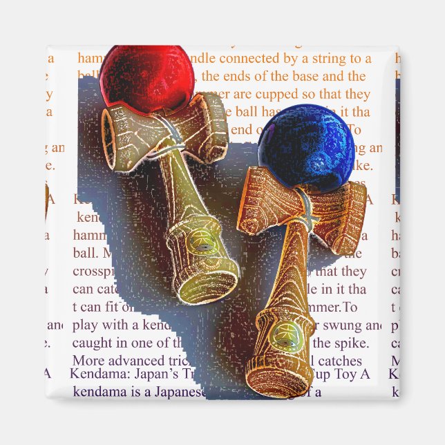 Kendama, Red and Blue Color Ink Sketch Magnet (Front)