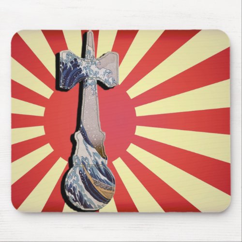 Kendama Wave Lighthouse with Vintage Japan Flag Mouse Pad