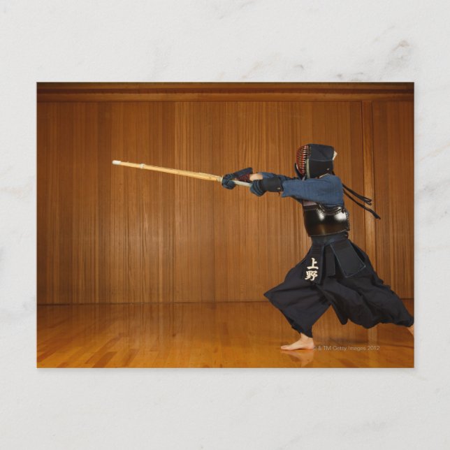 Kendo Fencer Practicing Postcard (Front)