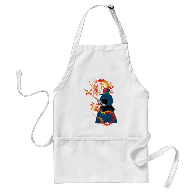Kendo Swordsman and Fire Dragon Adult Apron (Front)