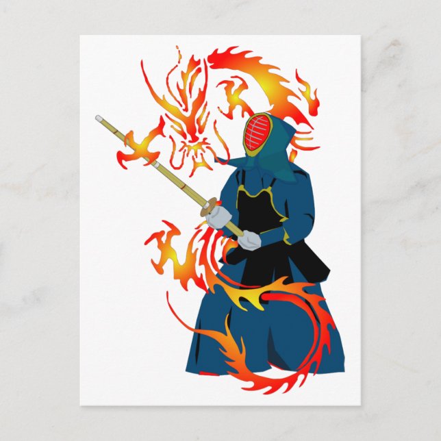 Kendo Swordsman and Fire Dragon Postcard (Front)
