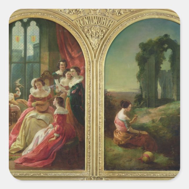 Kenilworth Castle - Past and Present, 1854 Square Sticker (Front)