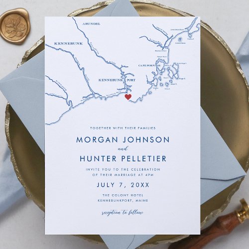 Kennebunkport Elegant Navy Blue Minimalist Wedding Invitation