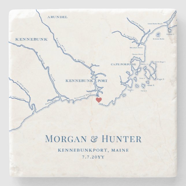 Kennebunkport Maine Destination Wedding Favor Stone Coaster (Front)