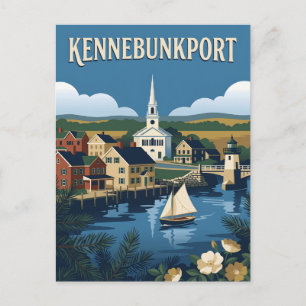 Kennebunkport Maine Harbor Vintage Travel Poster Postcard