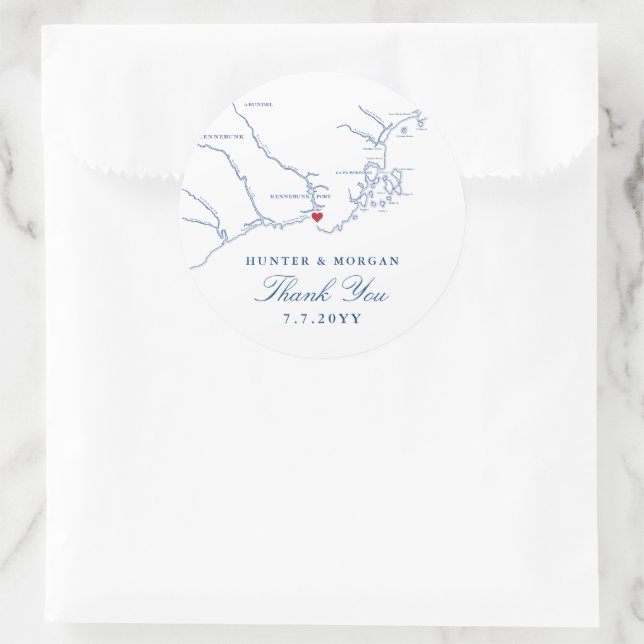 Kennebunkport Maine Map Navy Wedding Favor Classic Round Sticker (Bag)