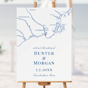 Kennebunkport Maine Map Navy Wedding Welcome Sign