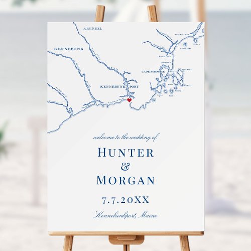 Kennebunkport Maine Map Navy Wedding Welcome Sign