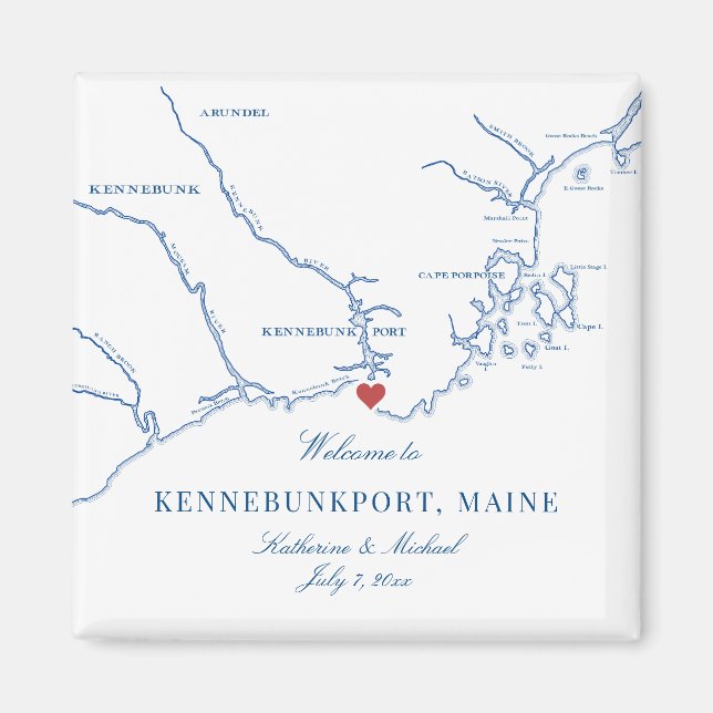 Kennebunkport Maine Map Wedding Favor Magnet (Front)