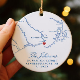 Kennebunkport Maine Map Wedding Photo Christmas Ceramic Ornament