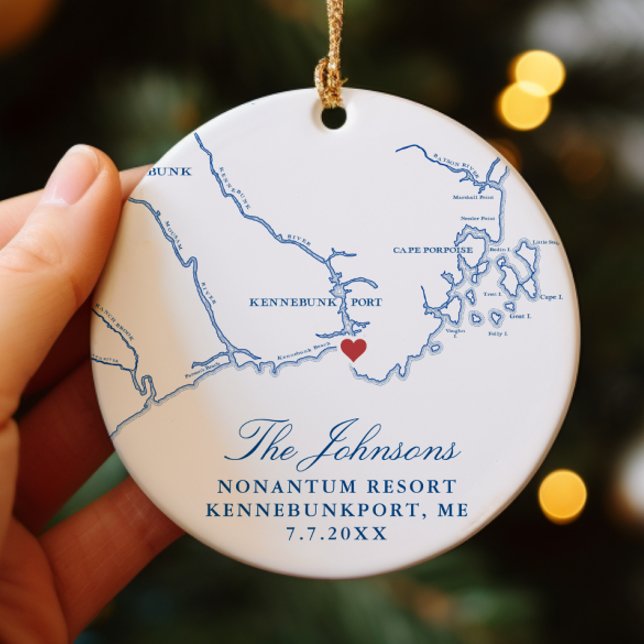 Kennebunkport Maine Map Wedding Photo Christmas Ceramic Ornament (Kennebunkport Maine Newlywed Christmas Ornament Gift with Map and Photo from Coastal Map Designs)