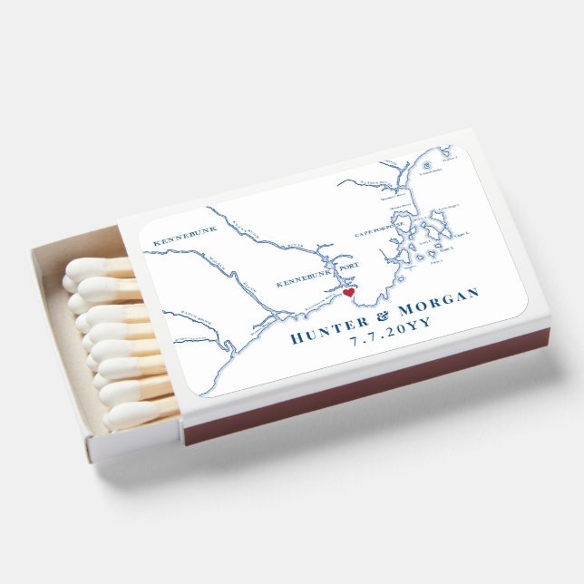 Kennebunkport Maine Navy Elegant Wedding Matchboxes (Front Open)