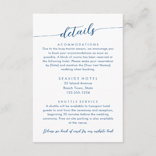 Kennebunkport Modern Wedding Details Hotel Info Enclosure Card