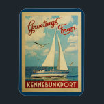 Kennebunkport Sailboat Vintage Travel Maine Magnet<br><div class="desc">This Greetings From Kennebunkport Maine vintage travel nautical design features a boat sailing on the water with seagulls and a blue sky filled with gorgeous puffy white clouds.</div>