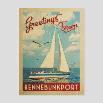 Kennebunkport Sailboat Vintage Travel Maine Postcard