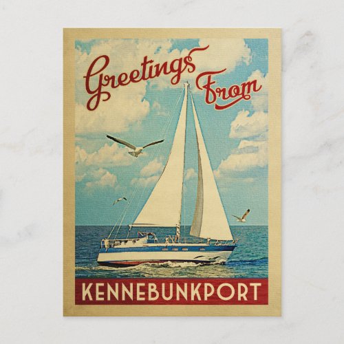 Kennebunkport Sailboat Vintage Travel Maine Postcard