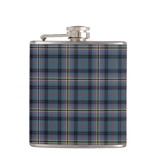 Kennedy Clan Ancient Tartan Teal Blue Plaid Flask (Front)