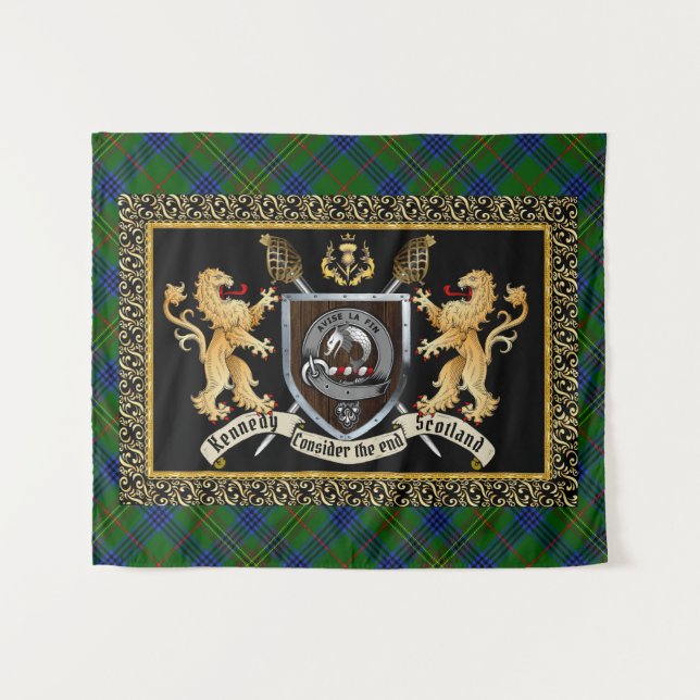 Kennedy Clan Badge & Motto w/Lions  Tapestry (Front (Horizontal))