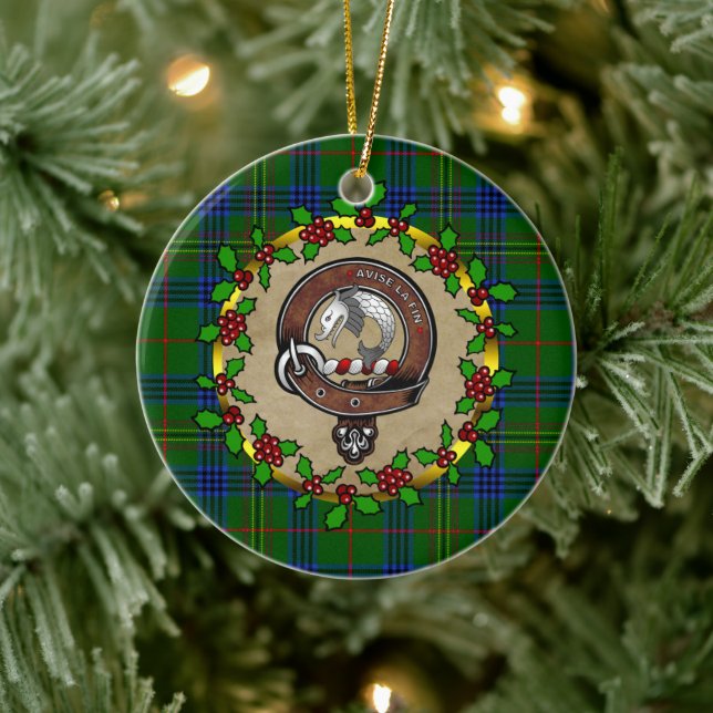 Kennedy Clan Badge & Tartan Personalized Christmas Ceramic Ornament (Tree)
