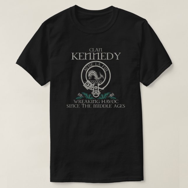 Kennedy Clan crest Scottish surname tartan Thistle T-Shirt (Design Front)