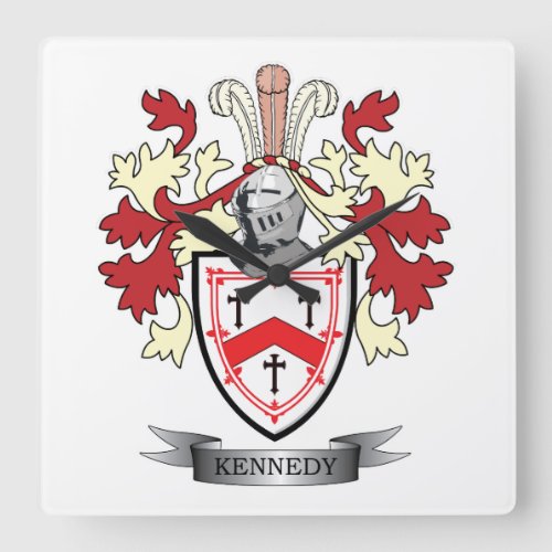 Kennedy Family Crest Coat of Arms Square Wall Clock