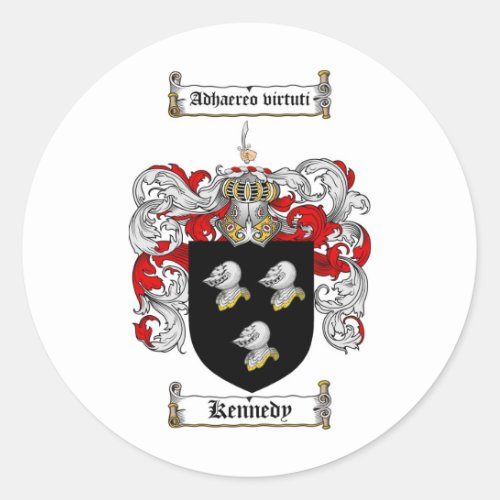KENNEDY FAMILY CREST _  KENNEDY COAT OF ARMS CLASSIC ROUND STICKER