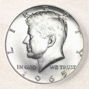 Kennedy Half Dollar Money Coaster. Sandstone Coaster