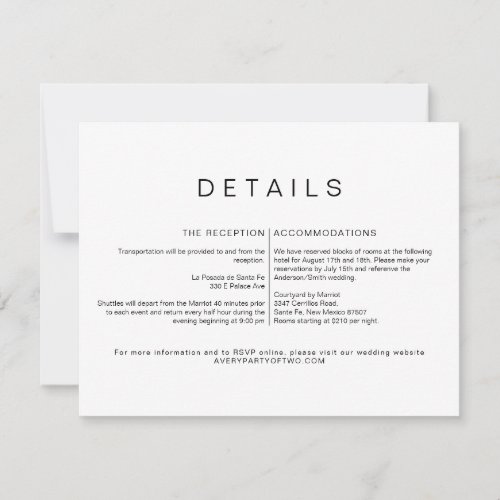 KENNEDY Modern Minimalist Wedding Details Card