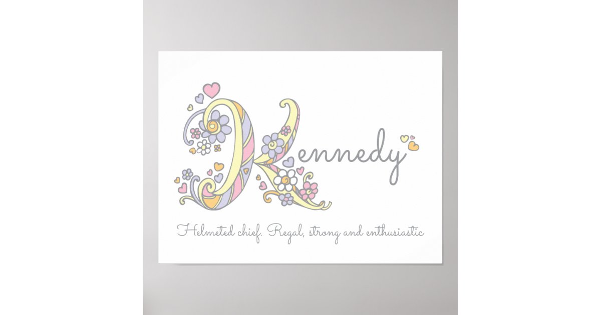 Kennedy name and meaning doodle initial art poster Zazzle
