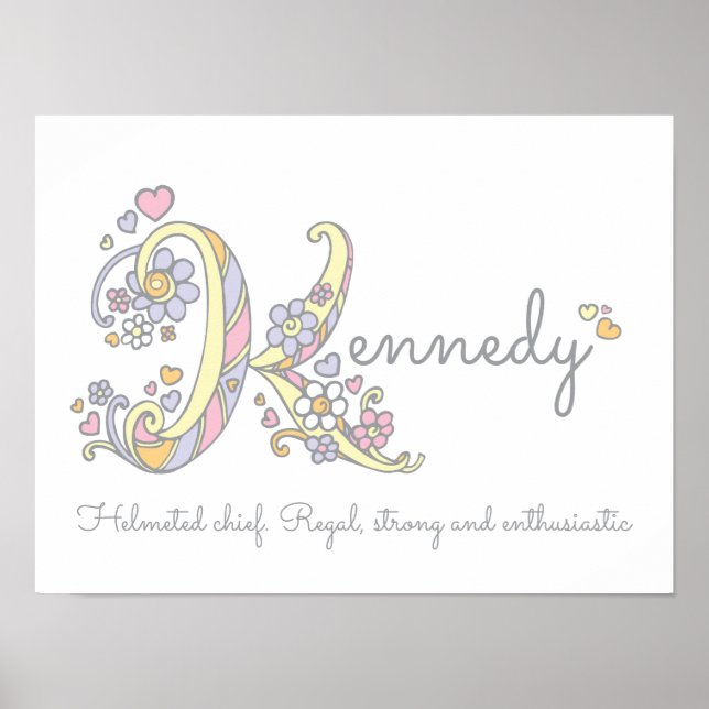 Kennedy name and meaning doodle initial art poster (Front)