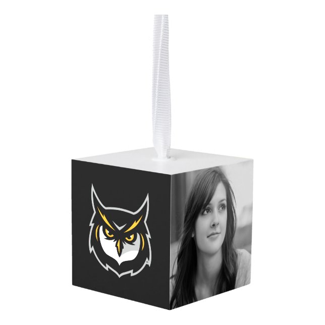 Kennesaw Owl Logo Cube Ornament (Back Angled)