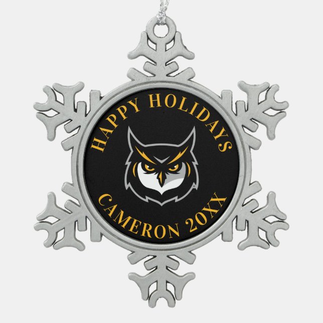 Kennesaw Owl Logo Snowflake Pewter Christmas Ornament (Front)