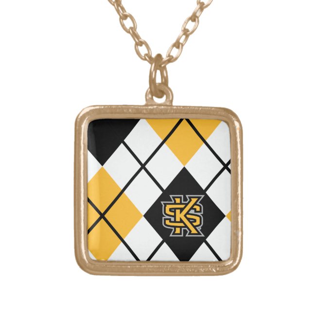 Kennesaw State University Argyle Pattern Gold Plated Necklace (Front)