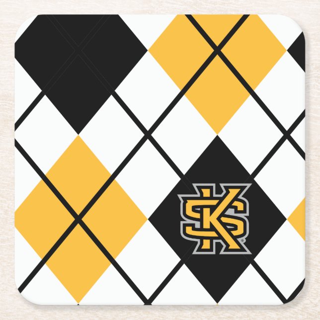 Kennesaw State University Argyle Pattern Square Paper Coaster (Front)