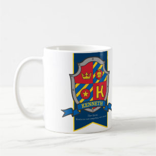 Kenneth knight shield red blue name meaning lion coffee mug