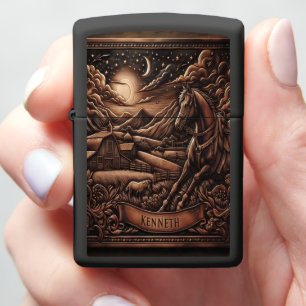 Kenneth Night time Ranch Horse Zippo Lighter