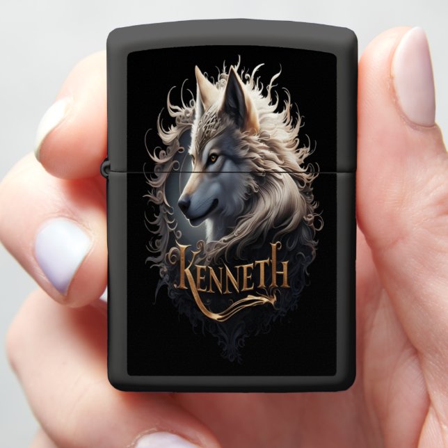 Kenneth, The Wolf's Gaze Zippo Lighter (In Hand)