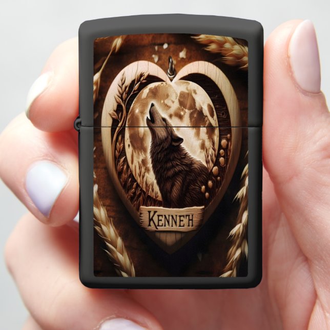 Kenneth Wolf Howl Moonlit Heart Zippo Lighter (In Hand)