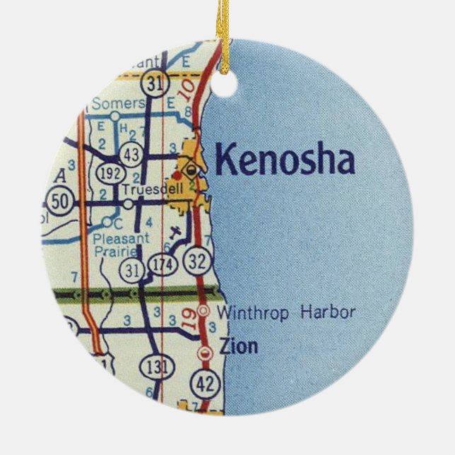 Kenosha Classic Map Ceramic Ornament (Back)