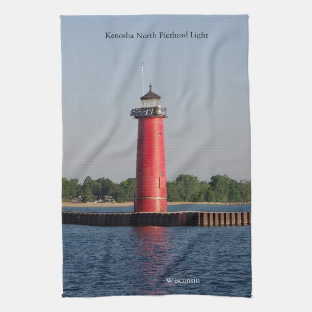 Kenosha North Pierhead Light kitchen towel (Vertical)